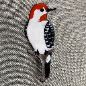 Artisan Enameled Woodpecker Bird Brooch Pin – Handcrafted Nature Jewelry